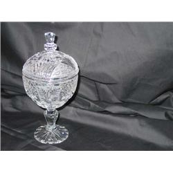 Full-lead cut crystal pedestal candy dish from Russia - 4.75" diameter x 10" tall