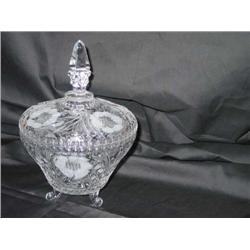 Full-lead cut & etched crystal candy dish - 6.5"diameter x 9.5"