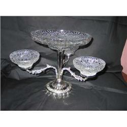 Antique Silverplated 3-armed w/large centerpiece bowl 12" diameter x 12.5" tall, arms & bowls are re