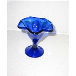 12 Cobalt blue ruffled edge ice cream pedestal bowls 5.5" x 5.25"