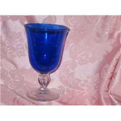 14 Cobalt blue w/clear stem & base glass goblet - 4" diameter x 6.5"