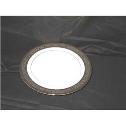 4 Soup plates - white fine china w/gold & platinum rim 9" diameter - "Victorian Lace" pattern by Mui