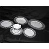 Image 1 : 10 6-piece place settings of fine porcelain in white w/charcoal & white band etched in platinum - pa