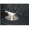 Image 1 : Antique - hammered nickel silver footed gravy boat w/tray - tray is 7.75" x 5" - # on tray & boat is
