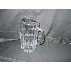 Pitcher in heavy plaid glass 8.5" x 5" diameter w/glass handle