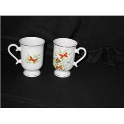 4 White porcelain footed mugs w/butterflies - gold trimmed - 3" diameter x 4.5" tall