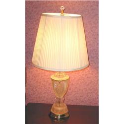 2 24% lead crystal lamp w/gilt base & cream silk shade 29.5" x 15" diameter - bid will be 2 times th