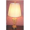 Image 1 : 2 24% lead crystal lamp w/gilt base & cream silk shade 29.5" x 15" diameter - bid will be 2 times th