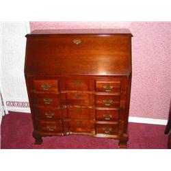 Solid cherry secretary base w/four drawers, drop-leaf w/automatic sliding supports - has single door
