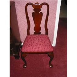 Mahogany side chair w/spate back & cabriole legs upholstered w/burguny leaf pattern - 20" wide x 20"