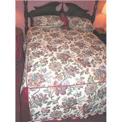 Mahogany finished double bed headboard w/ball finished posters & broken pediment center & frame -bed