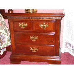 Mahogany finished 2-drawer night stand 26" wide x25" tall x 15" deep w/colonial drawer pulls