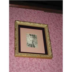 Pen & ink drawing of the Piazzia San Marco in Venice matted in rose w/burgundy velvet liner in a gil