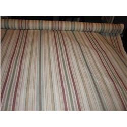 10 yards of cream, celadon, & rose stripped upholstery fabric (polyester/rayon/cotton) - fabric is b