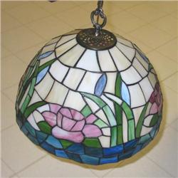 Dale Tiffany hanging lamp shade in rose pattern w/blue & green trim & bronze metal cap - 16.5"diamet