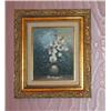Image 1 : Signed original floral oil in gilded frame 16" x 14" (Blue)