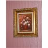 Image 1 : Signed original floral oil painting in gilded frame 16" x 14" (Pink)