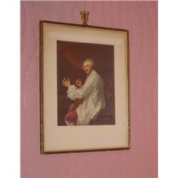 British print - Gentleman playing the harp - gold-leafed frame w/nonglare glass - 18.5" x 14.25"