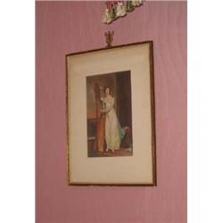 Miss Eliza Ridley with Harp in a gilded frame w/nonglare glass 16.75" x 14.25"