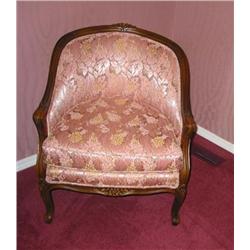 Clyde Pearson tub chair w/French legs in fruitwood & upholstered in Italian Silk Matilase - 28" deep