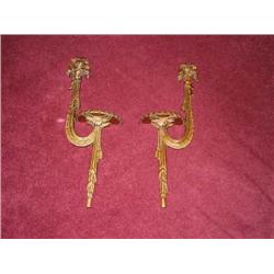 Pair of Bowed & Tassled wall brackets in gilded wood composition - 23" x 9" - one right side & one l