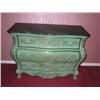 Image 1 : Hand painted 3-drawer Bombe, Serpentine chest w/cabriole legs & a faux painted marble top in green