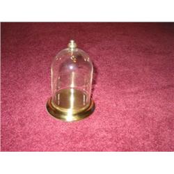 Pocket watch domed glass display case w/brass base & hanging hook - 5.5" x 4" diameter