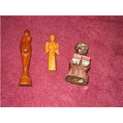 3 handcarved wooden figurines from South America - 1 is Madonna & Child 8.5" tall - 1 is Angel w/tru