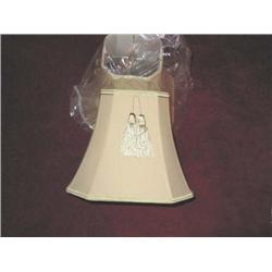 Brand new lamp shades - square, beige silk lined in white w/beige round tassels - 11" tall x 13" squ