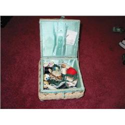 Antique musical, wicker sewing box - in excellent condition - 8.5" square x 6" tall -