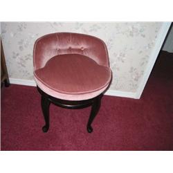Rotating vanity stool w/Queen Anne legs finished in mahogany & mauve velvet 21" diameter x 24" tall