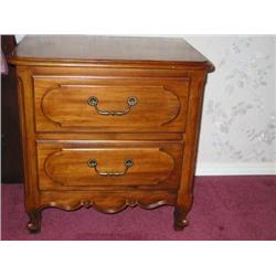 2-drawer nightstand in solid cherry wood by Henry Link w/French legs & brass drawer pulls - 24" x 17
