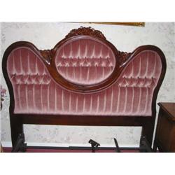Victorian double bed headboard in solid hand-carved mahogany w/hand-carved roses finished w/deep tuf