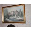 Image 1 : Original Oil on canvas painting Bavarian Church in Winter signed by Hoston - gilt frame 29" x 41"