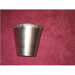 Silver finished brass w/applique border waste container 9" diameter x 8.5"