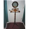 Image 1 : Silent Valet in fruitwood w/a turned column & oval mirror & a brass hanging bar 18" x 56.5" - mirror