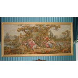 Belgium woven tapestry after Watteau in frame offluted gilded wood with a canthus leave corners 33" 
