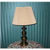 Image 1 : Solid brass lamp by Stieffel w/pleaded linen shade 26.5" x 16" diameter shade