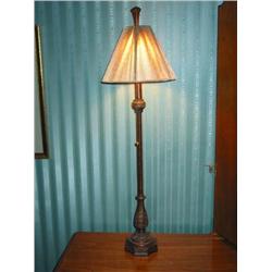 2 bronze finished metal buffet lamps w/plume finals37.5" tall 11" diameter shade - shade is ivory ra