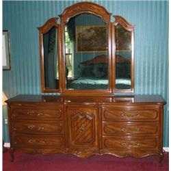 Thomasville Camille Collection 6-drawer single doortriple dresser Pecan wood w/French legs & carving