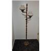Image 1 : Early American hard rock maple floor lamp w/colonial white glass globes & brass supports - 64" tall 