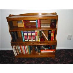 Early American hard rock maple 3-shelf bookcase 38.25" x 12.5" X 36" - contents shown on bookcase ar