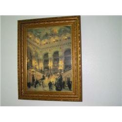 Reproduction w/crackle finish of the foyer of the Paris Opera in a gilded wood frame 26" x 33"