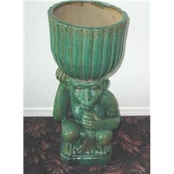 2-piece green ceramic planter 12" diameter x 30" tall