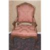 Image 1 : 2 Louis XV Style arm chairs in hand carved fruitwood (hand made) upholstered in rose Damask 21" x 24