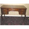 Image 1 : 4-drawer French desk in fruitwood w/gold tooled top cabriole legs & finished back by Sligh 47" x 24"