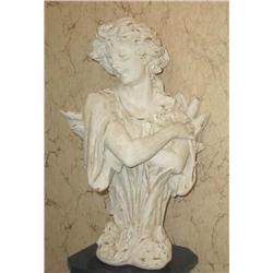 Antiqued bust of a fairy in cream colored plaster - 22" x 14"