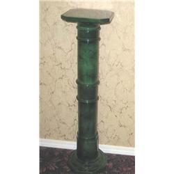 Green marble pedestal w/square top on an octogon base - 38.5" x 9.5"