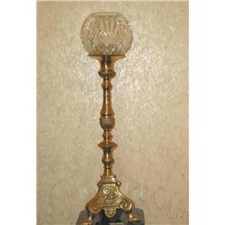 2 solid brass baroque candlesticks w/full lead crystal rose bowl tops - candlestick is 23.5" tall & 