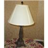 Image 1 : Lamp in bronze finished resin - 29" tall w/ivory silk shade 16" diameter - has an onyx fan final